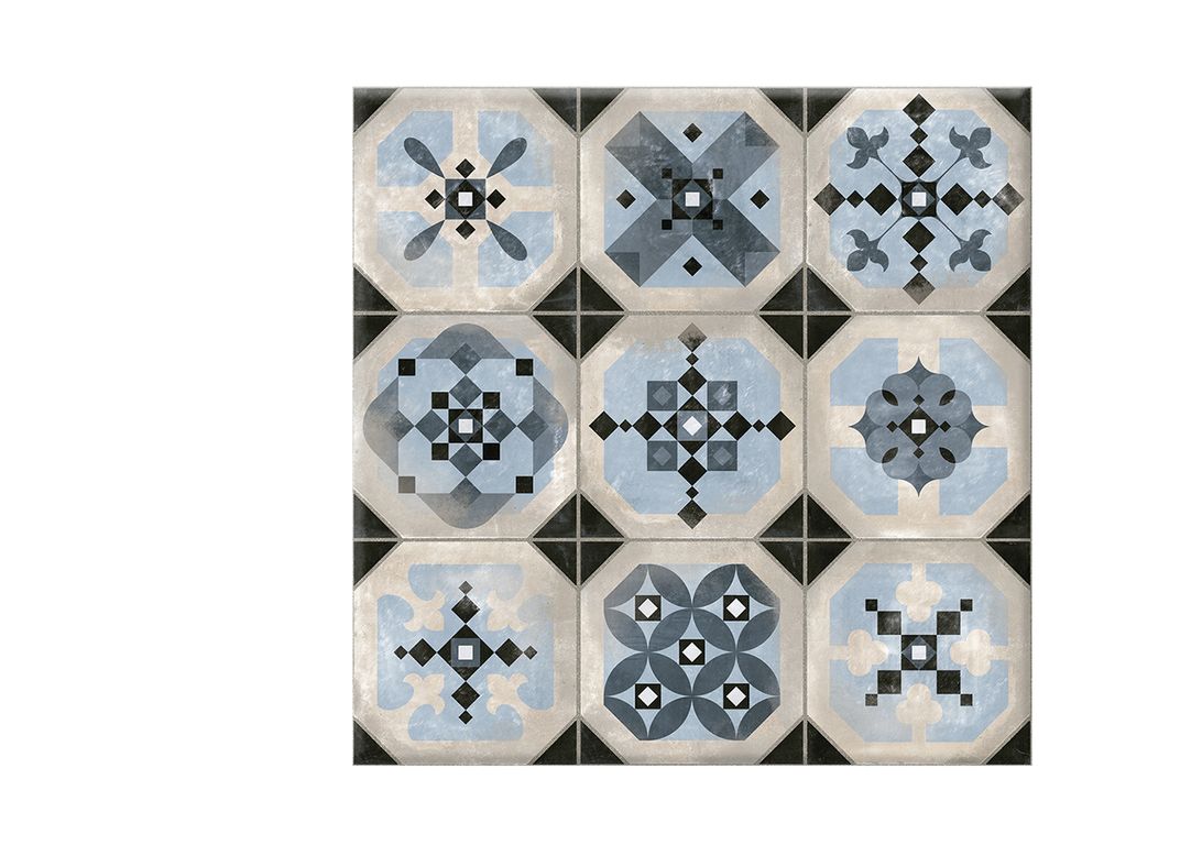 Carrelage 9DECORS BLEU, aspect carreau ciment multicolore, dim 31.60 x 31.60 cm