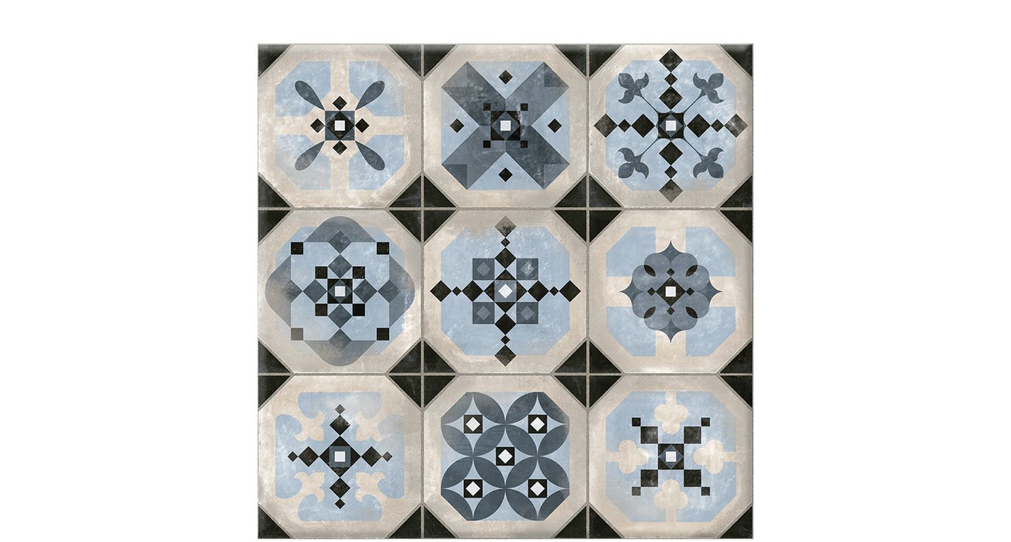 Carrelage 9DECORS BLEU, aspect carreau ciment multicolore, dim 31.60 x 31.60 cm