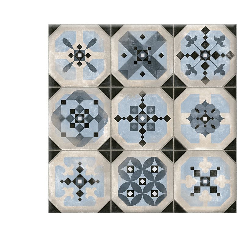 Carrelage 9DECORS BLEU, aspect carreau ciment multicolore, dim 31.60 x 31.60 cm