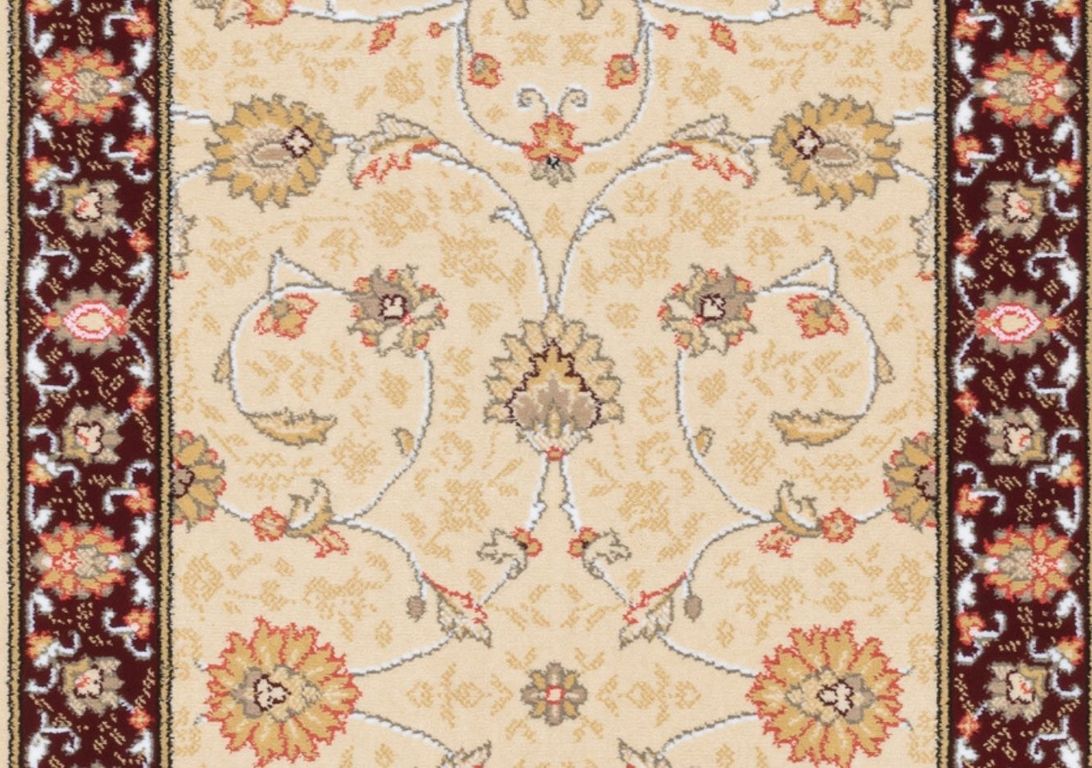 Passage d'escalier NOBILITY CHOBY, moquette velours coupé, motif Classique, col choby beige brod rouge