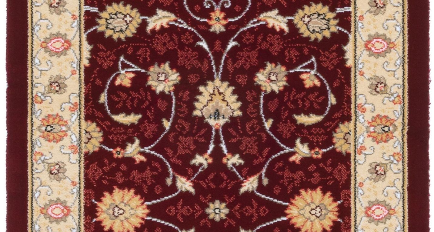 Passage d'escalier NOBILITY CHOBY, moquette velours coupé, motif Classique, col choby rouge bord beige