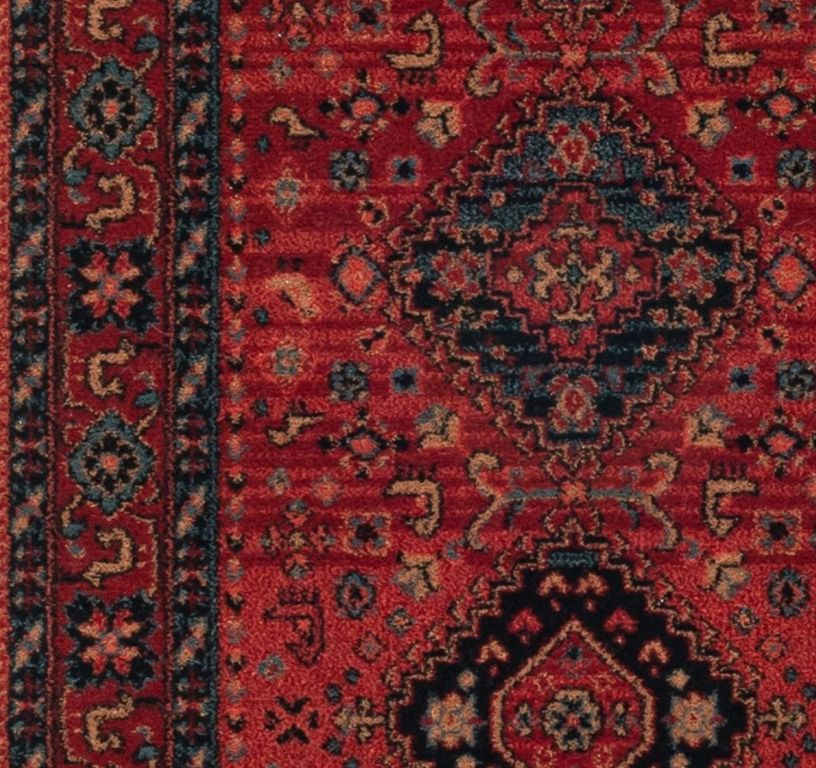 Passage d'escalier KASHQAI, moquette velours coupé, motif Orient, col rouge