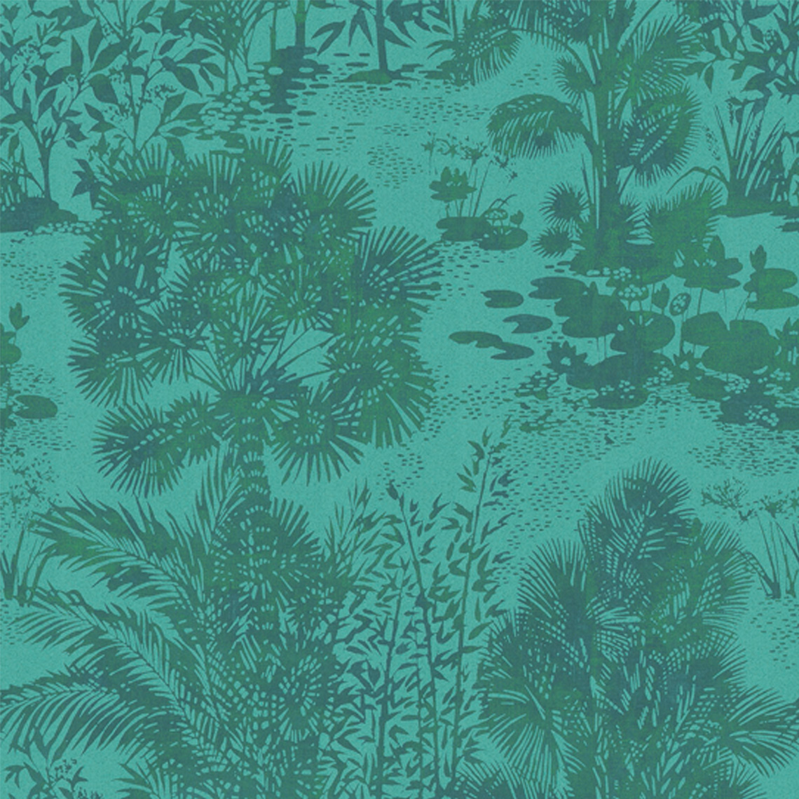 Papier peint PALMERAIE (panoramique) Casadeco, 100% Intissé décor Floral / Végétal, bleu lagon