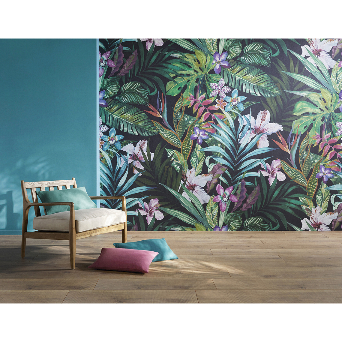Papier peint JARDIN TROPICAL (panoramique) Casadeco, 100% Intissé décor Floral / Végétal, vert