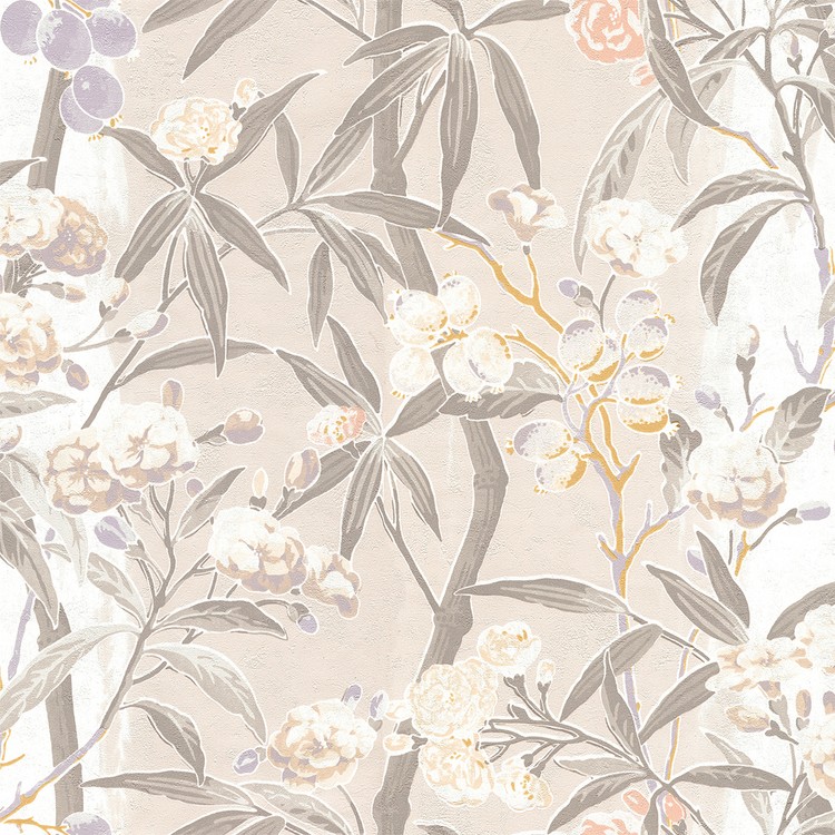 Papier peint TAHER , Vinyle sur intissé décor Floral / Végétal, beige