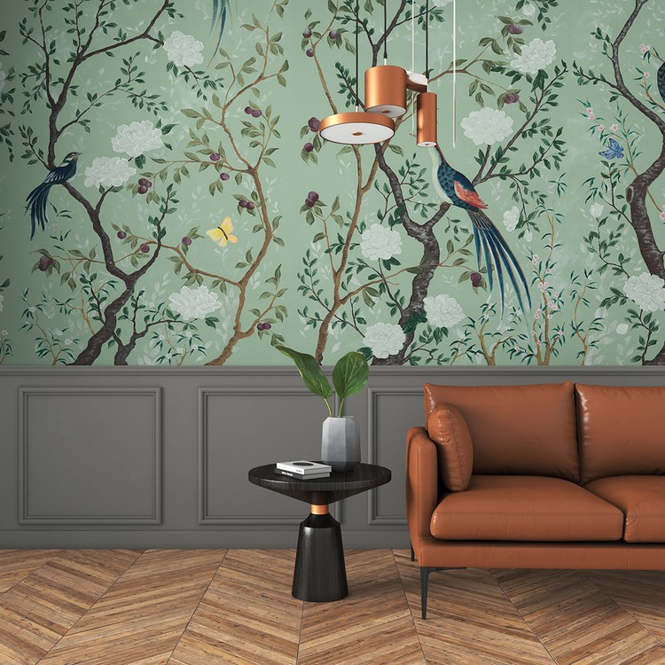 Papier peint Panoramique CORE Coordonné, 100% Intissé décor Floral / Végétal, vert