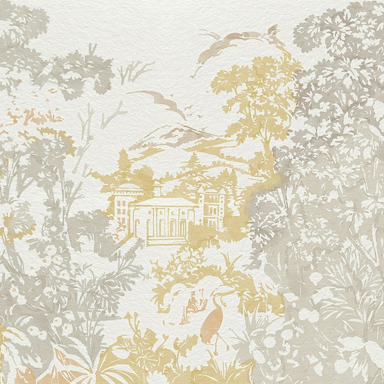 Papier peint Panoramique COZUE Coordonné, 100% Intissé décor Floral / Végétal,  beige