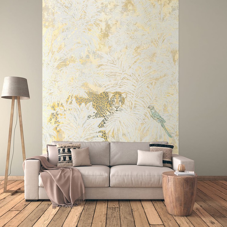 Papier peint Panoramique KATHIA Komar, 100% Intissé décor Floral / Végétal, blanc et jaune