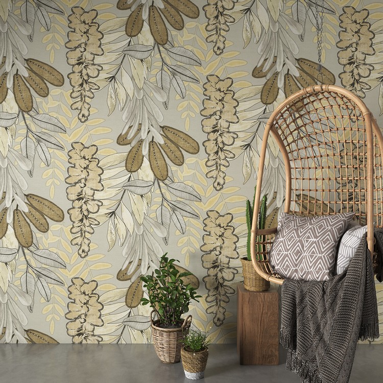 Papier peint MAEKO Montecolino, Vinyle sur intissé décor Floral / Végétal, beige