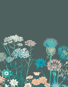 Papier peint AZELIE (panoramique) Casadeco, 100% Intissé décor Floral / Végétal, bleu