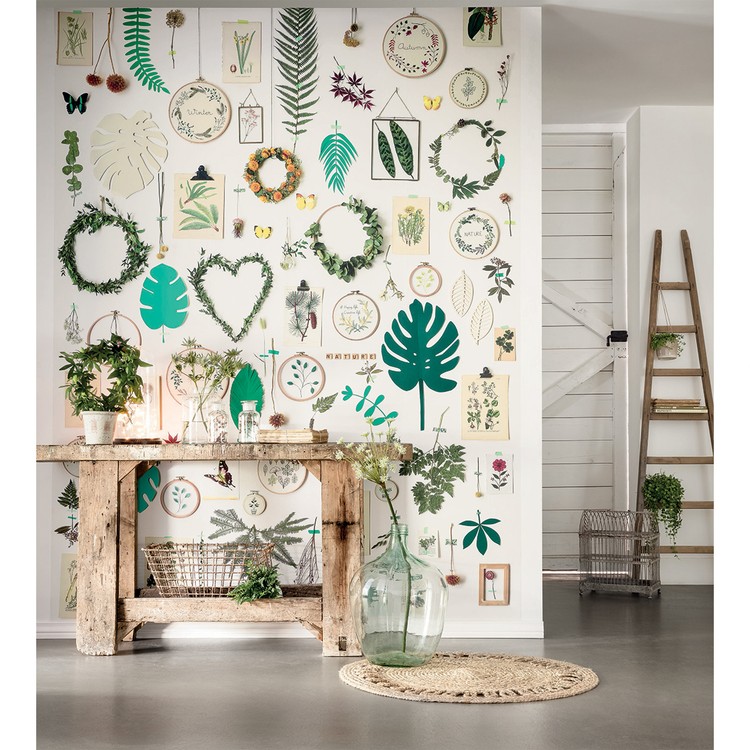 Papier peint MELANIE (panoramique) Caselio, 100% Intissé décor Floral / Végétal, blanc et vert