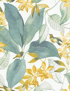 Papier peint TATIA Casadeco, Intissé décor Floral / Végétal,  vert