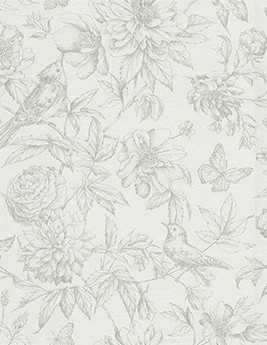 Papier peint ROSINE Rasch, Vinyle sur intissé décor Floral / Végétal, blanc