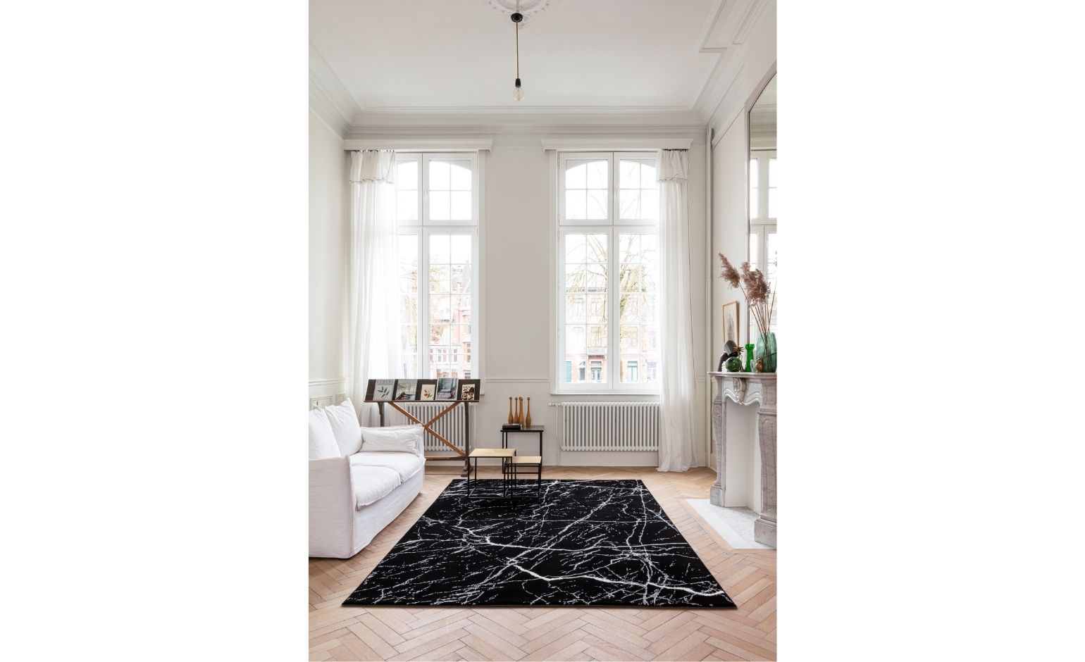 Tapis MARBELA , faux-uni noir blanc