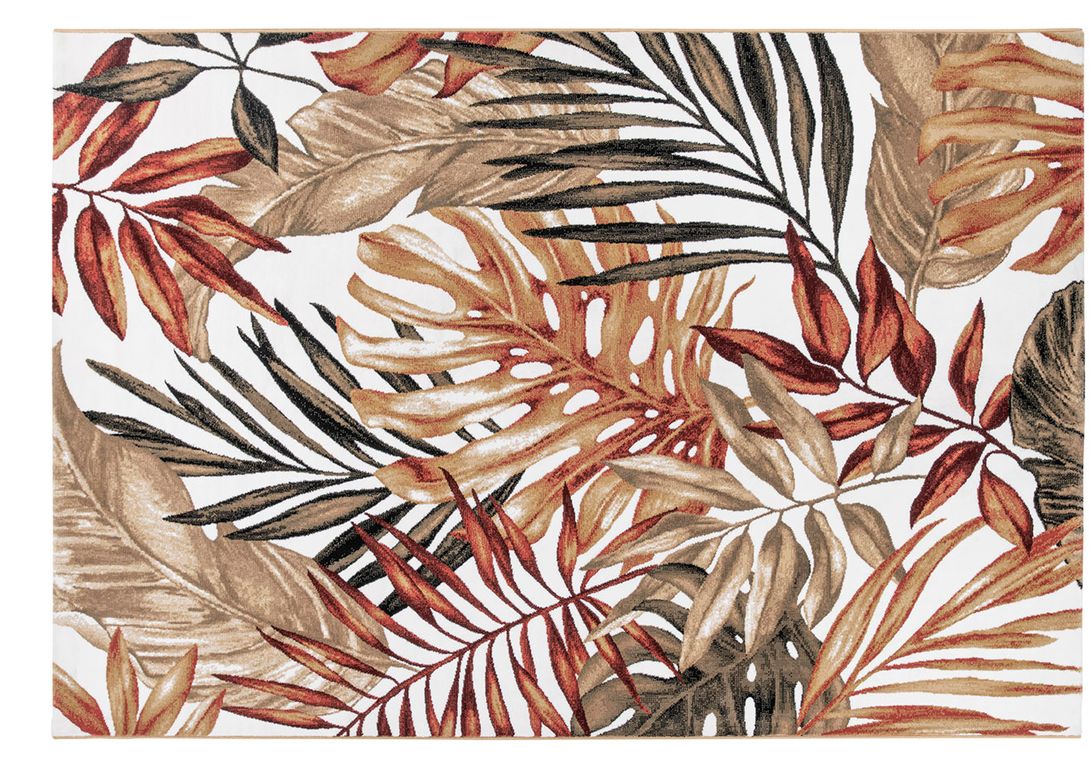 Tapis NOORA , végétal  blanc, rouille, beige