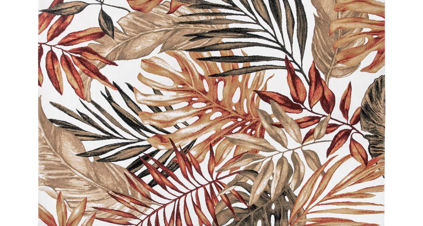 Tapis NOORA , végétal  blanc, rouille, beige