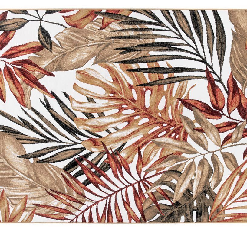 Tapis NOORA , végétal  blanc, rouille, beige