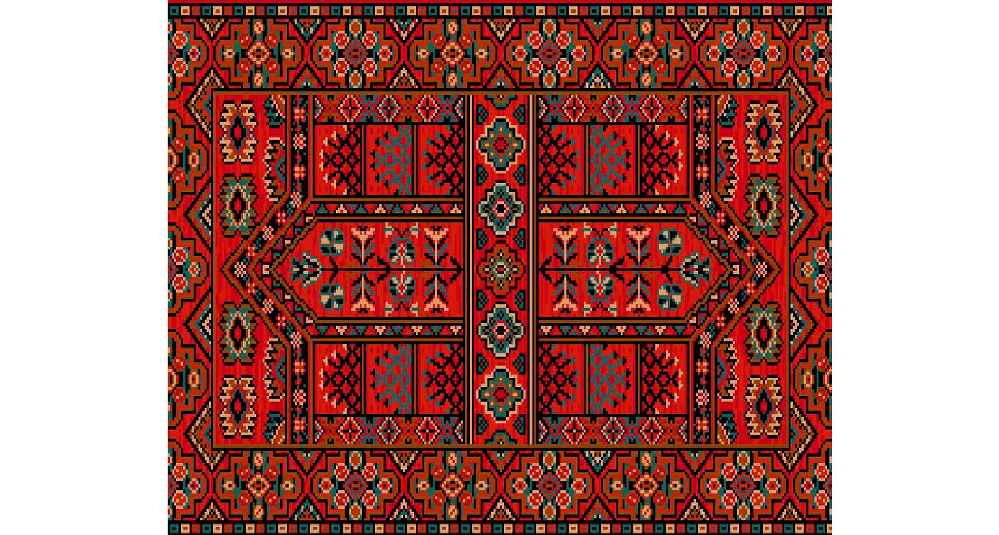 Passage d'escalier AVENUE HATCHLOU, moquette velours ras, motif Orient, col rouge