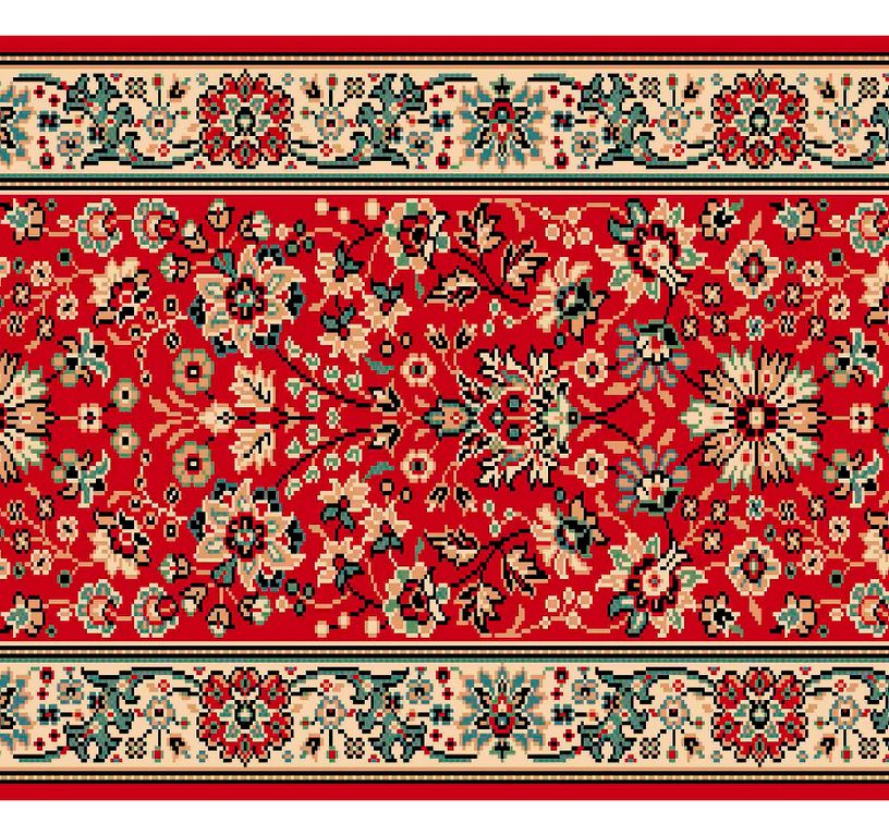 Passage d'escalier AVENUE PERSAN, moquette velours ras, motif Orient, col rouge