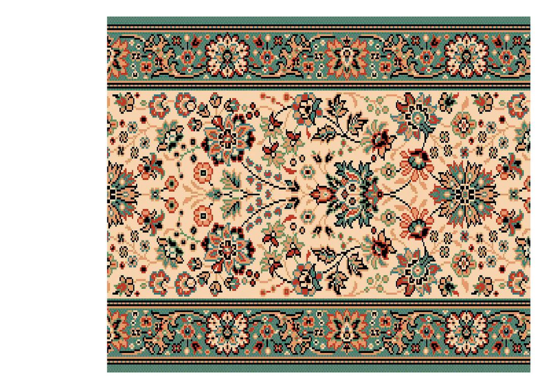 Passage d'escalier AVENUE PERSAN, moquette velours ras, motif Orient, col beige