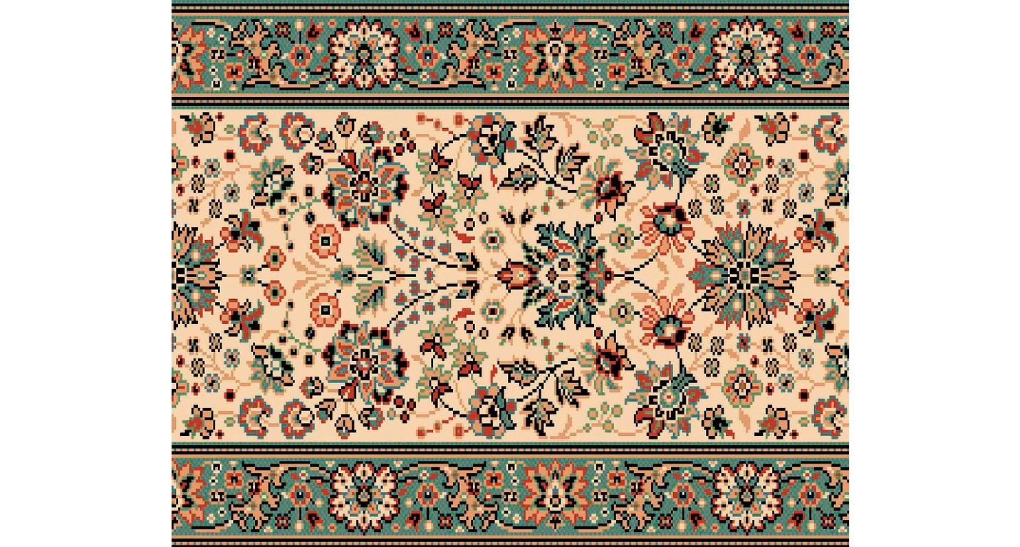 Passage d'escalier AVENUE PERSAN, moquette velours ras, motif Orient, col beige