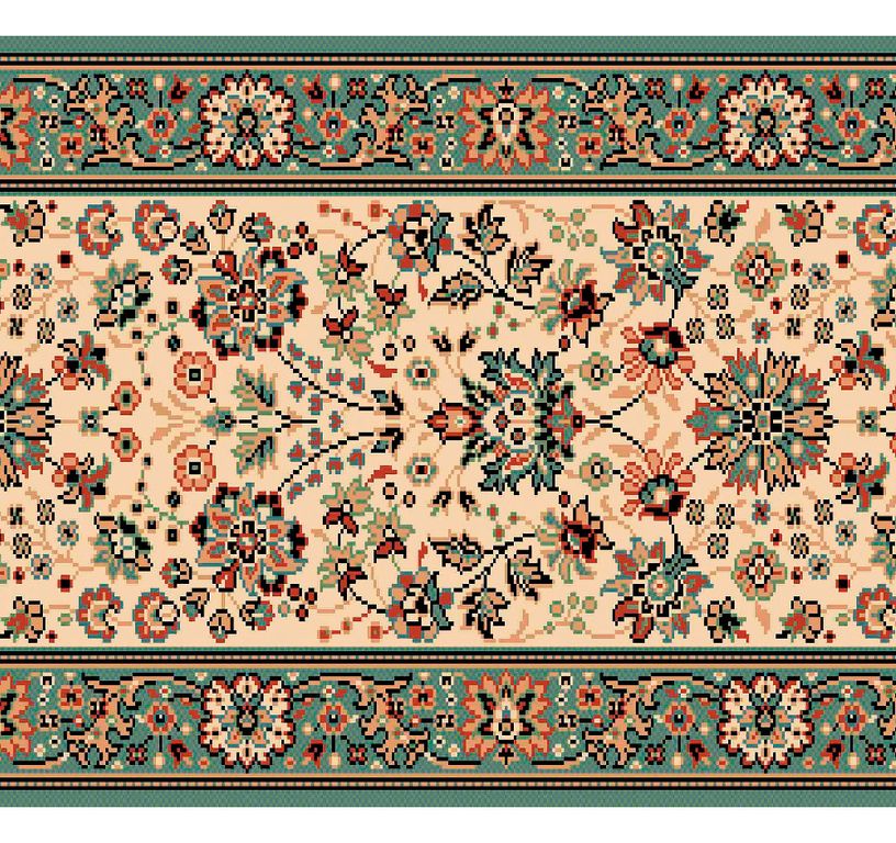 Passage d'escalier AVENUE PERSAN, moquette velours ras, motif Orient, col beige