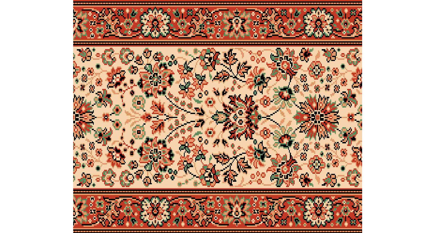 Passage d'escalier AVENUE PERSAN, moquette velours ras, motif Orient, col beige