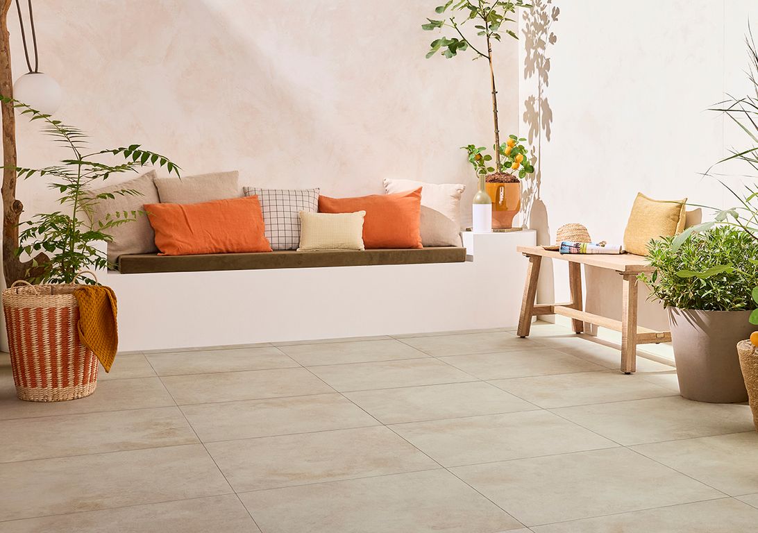 Dalle carrelage 20mm QUESNOY BEIGE 20MM, aspect béton 60x60cm, dim 60.00 x 60.00 cm
