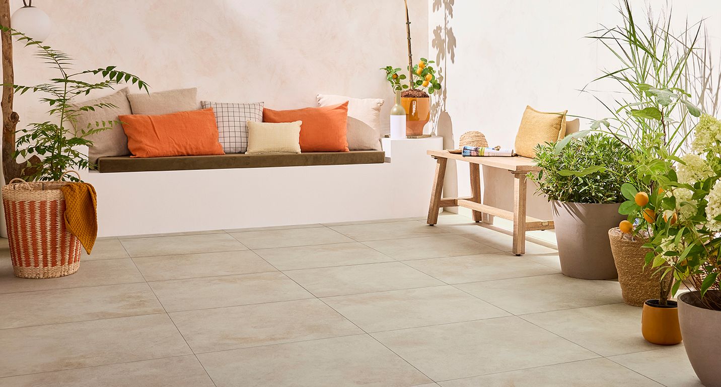 Dalle carrelage 20mm QUESNOY BEIGE 20MM, aspect béton 60x60cm, dim 60.00 x 60.00 cm