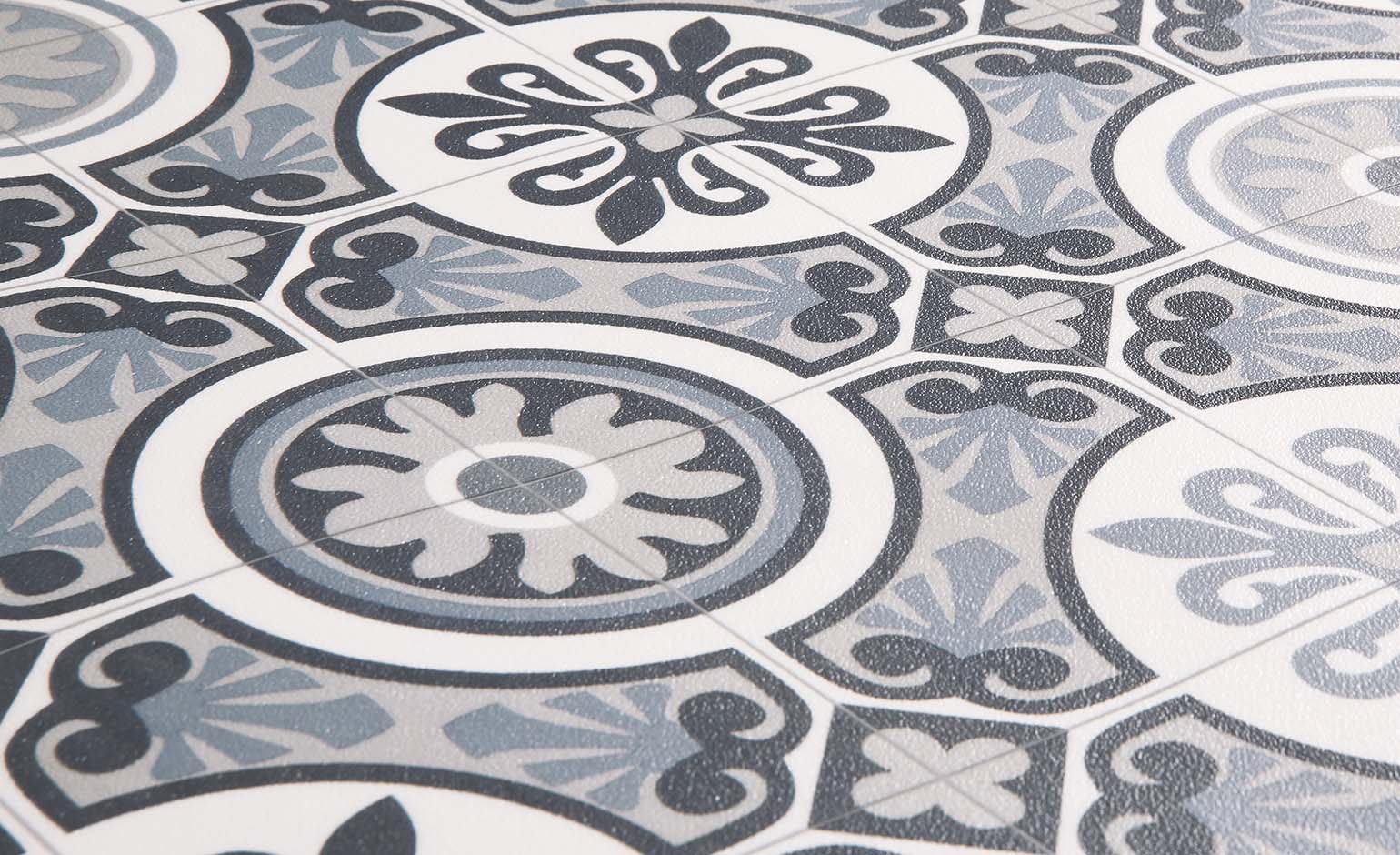 Sol vinyle EMOTION, carreau de ciment bleu gris, rouleau 2 m | Saint Maclou