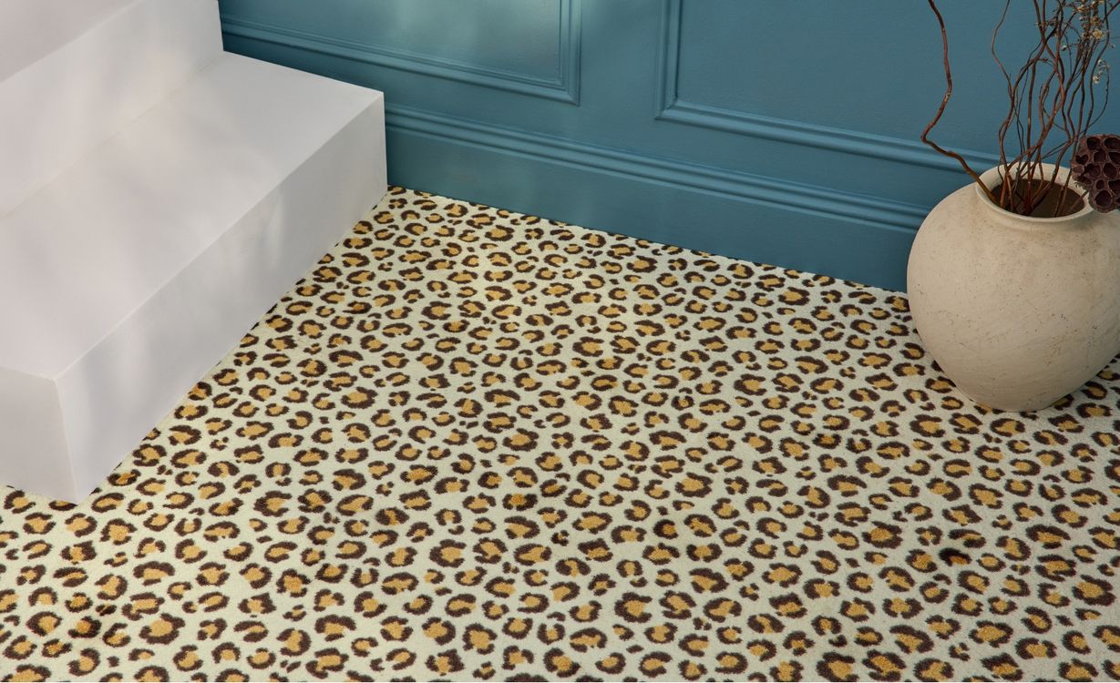 Moquette imprimée Léopard, col Beige et Blanc, rouleau 4.00 m