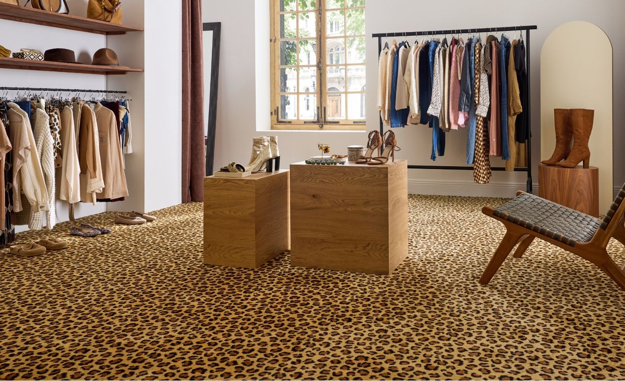 Moquette imprimée Léopard, col Beige et Marron, rouleau 4.00 m