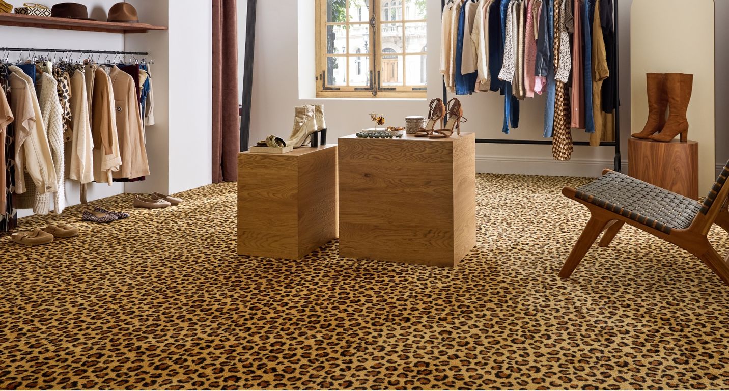 Moquette imprimée LEOPARD, col Beige et Marron, rouleau 4.00 m