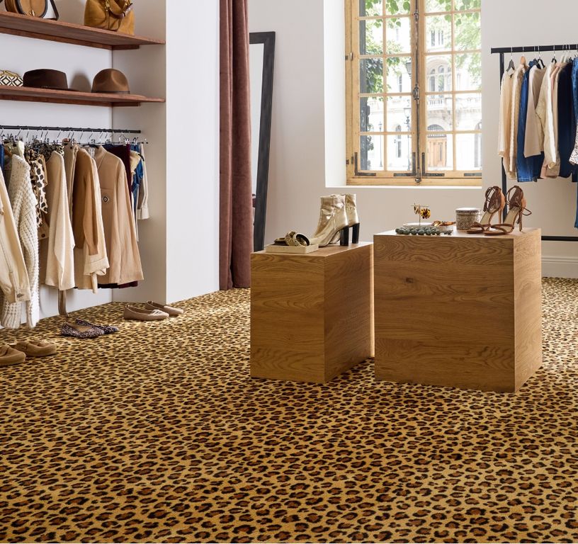 Moquette imprimée LEOPARD, col Beige et Marron, rouleau 4.00 m