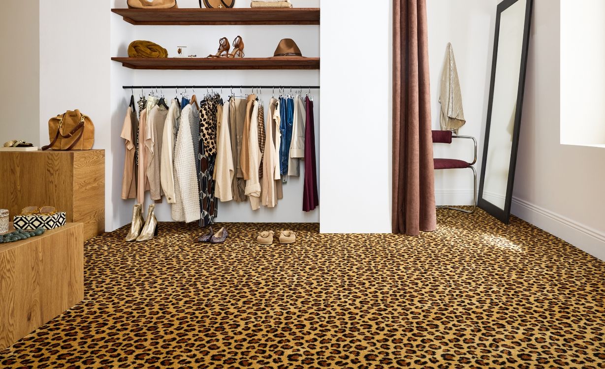 Moquette imprimée Léopard, col Beige et Marron, rouleau 4.00 m