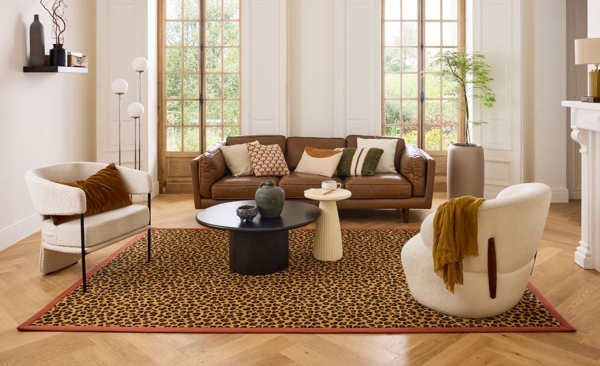 Moquette imprimée Léopard, col Beige et Marron, rouleau 4.00 m