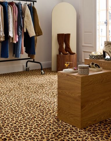 Moquette imprimée Léonie , col Léopard marron et beige, rouleau 4.00 m