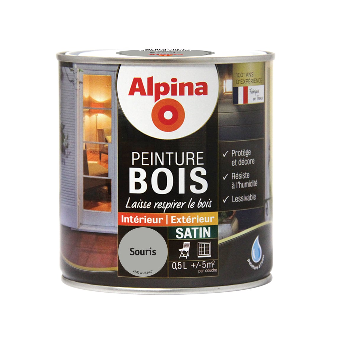 Peinture extérieure ALPINA bois Satin, souris | Saint Maclou