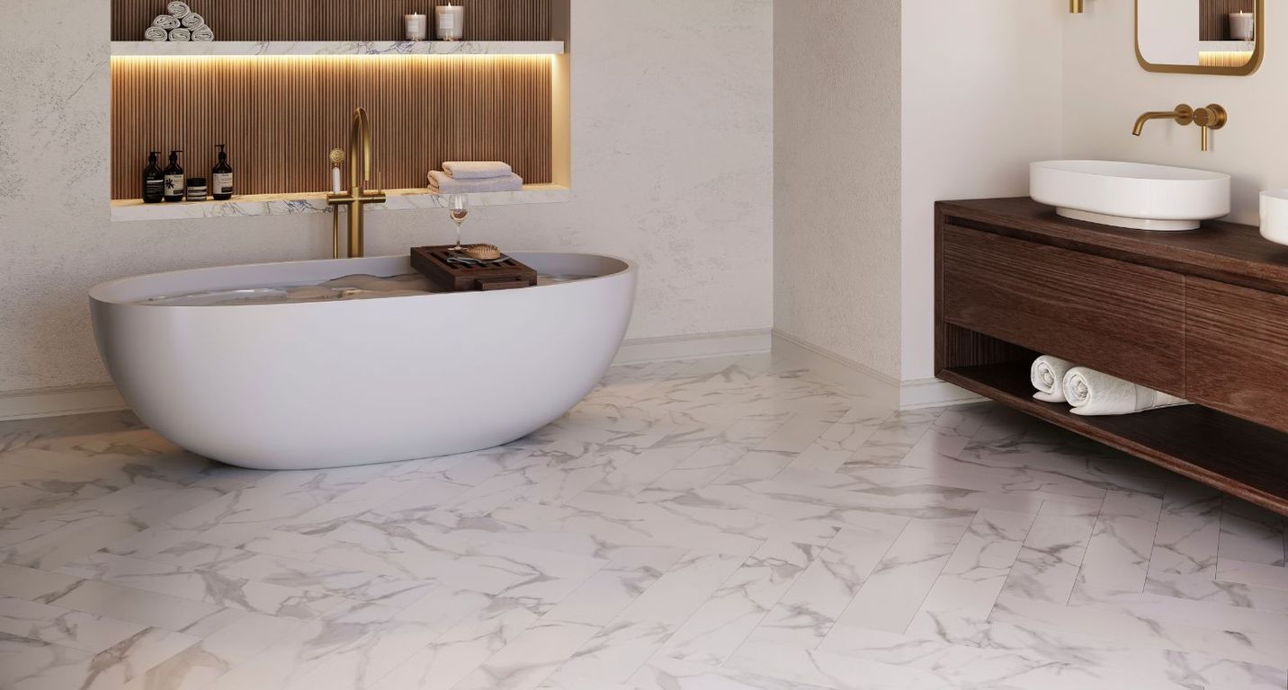 Sol vinyle INVICTUS BATON ROMPU , Marbre blanc, lame 14.50 x 74.30 cm