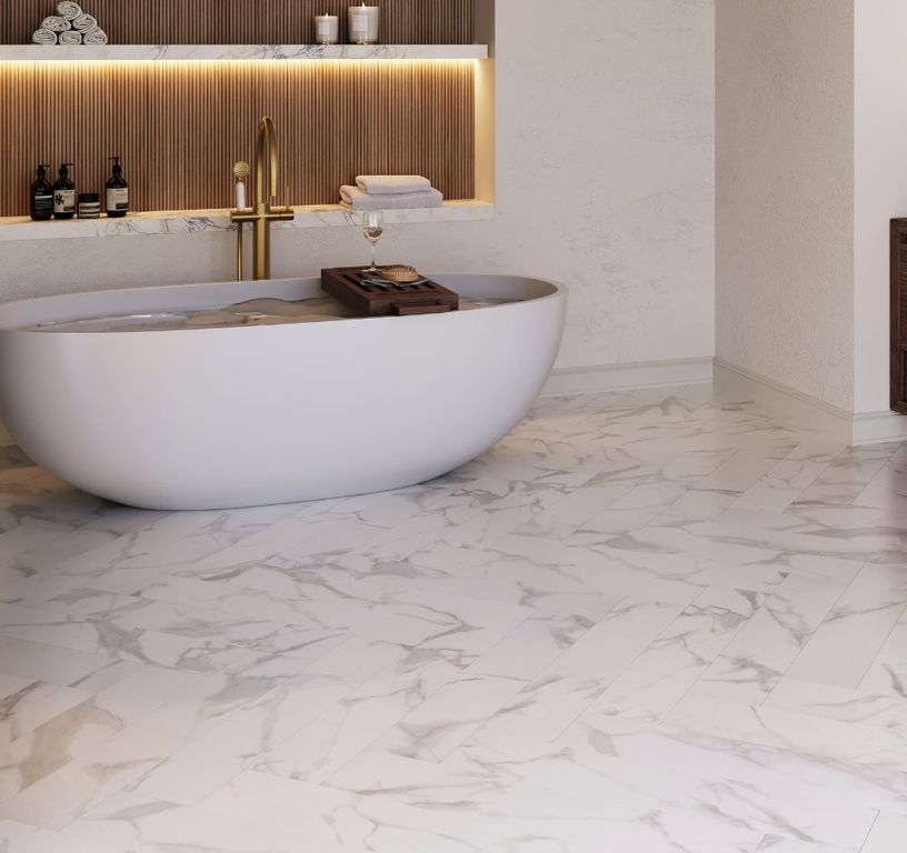 Sol vinyle INVICTUS BATON ROMPU , Marbre blanc, lame 14.50 x 74.30 cm