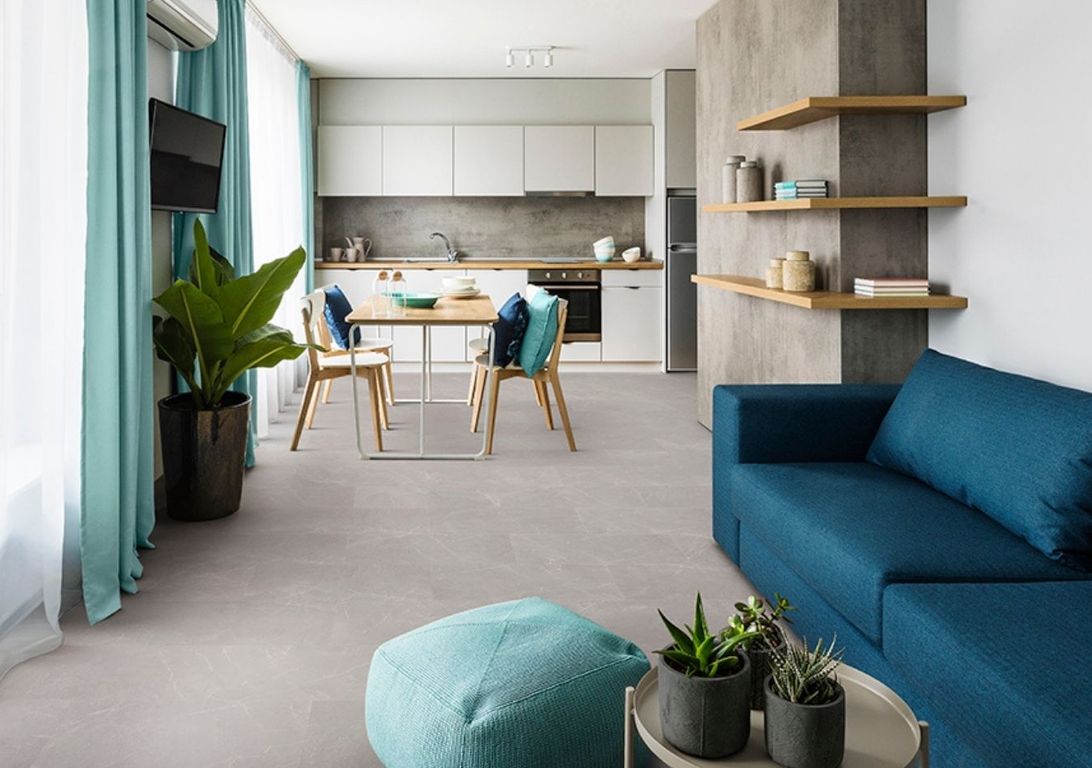 Sol vinyle CALDERA Lamett, Carrelage marmo grigio, dalle 61.50 x 123.00 cm