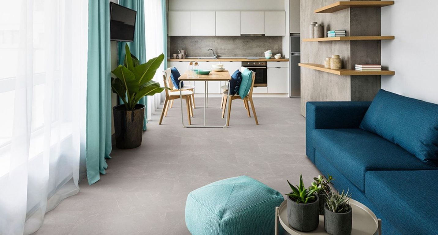 Sol vinyle CALDERA Lamett, Carrelage marmo grigio, dalle 61.50 x 123.00 cm