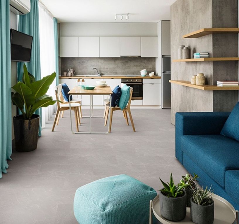 Sol vinyle CALDERA Lamett, Carrelage marmo grigio, dalle 61.50 x 123.00 cm