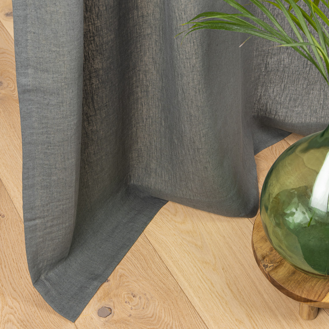 Rideau sur-mesure à partir du tissu LINLAVE semi transparent, toile lin, uni/faux uni, gris bronze
