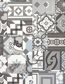 Sol vinyle CLIC 30 , Carreaux ciment blanc gris bleu, dalle 29.81 x 60.29 cm