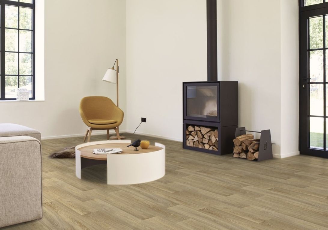 Sol vinyle rouleau SMARTEX , Bois cérusé blanc, rouleau 4.00 m