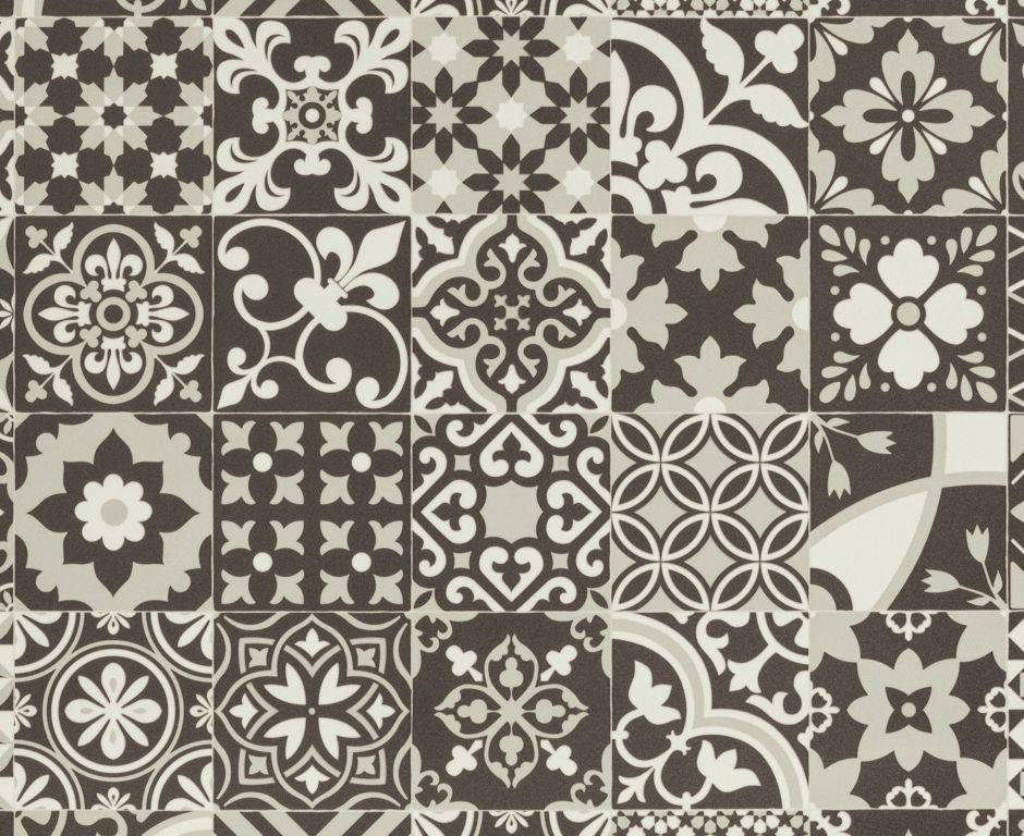 Sol vinyle rouleau TEXAS , Carreaux ciment noir et blanc, rouleau 4.00 m