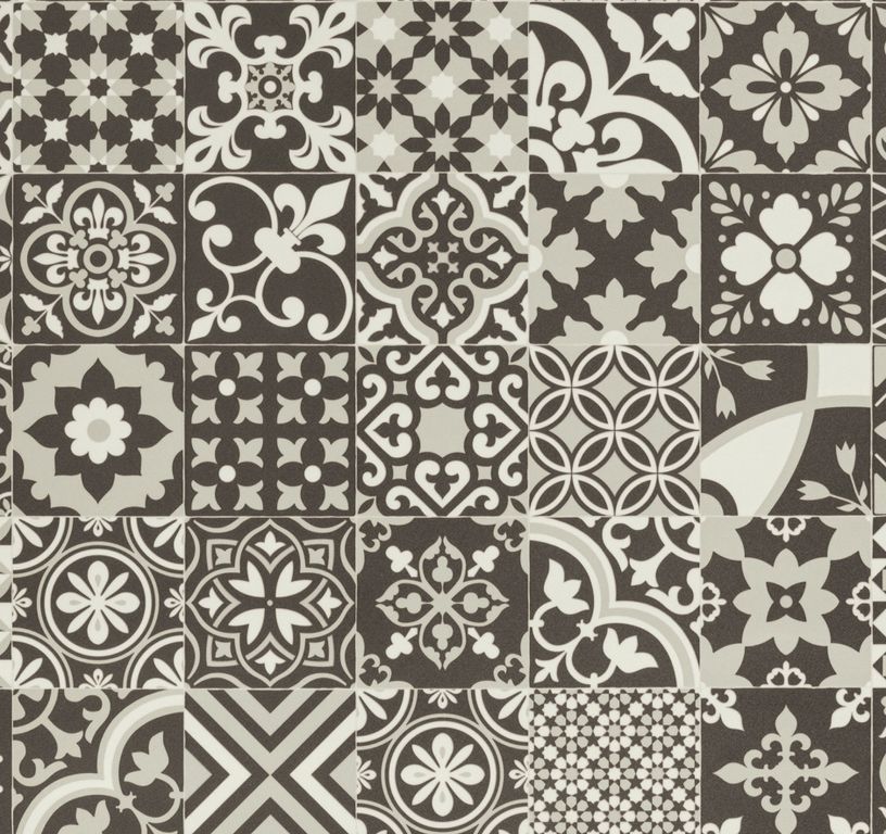 Sol vinyle rouleau TEXAS , Carreaux ciment noir et blanc, rouleau 4.00 m