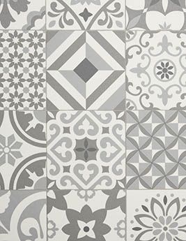 Sol vinyle rouleau TEXAS , Carreaux ciment gris et blanc, rouleau 4.00 m