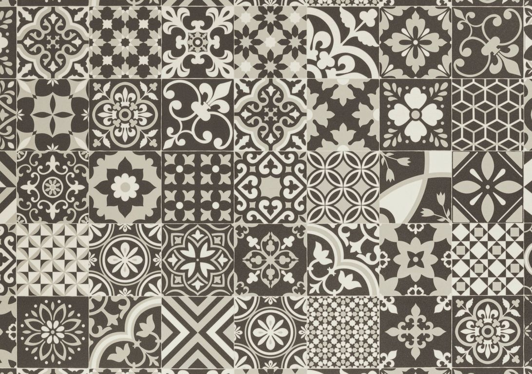 Sol vinyle rouleau TEXAS 3M , Carreaux ciment noir et blanc, rouleau 3.00 m